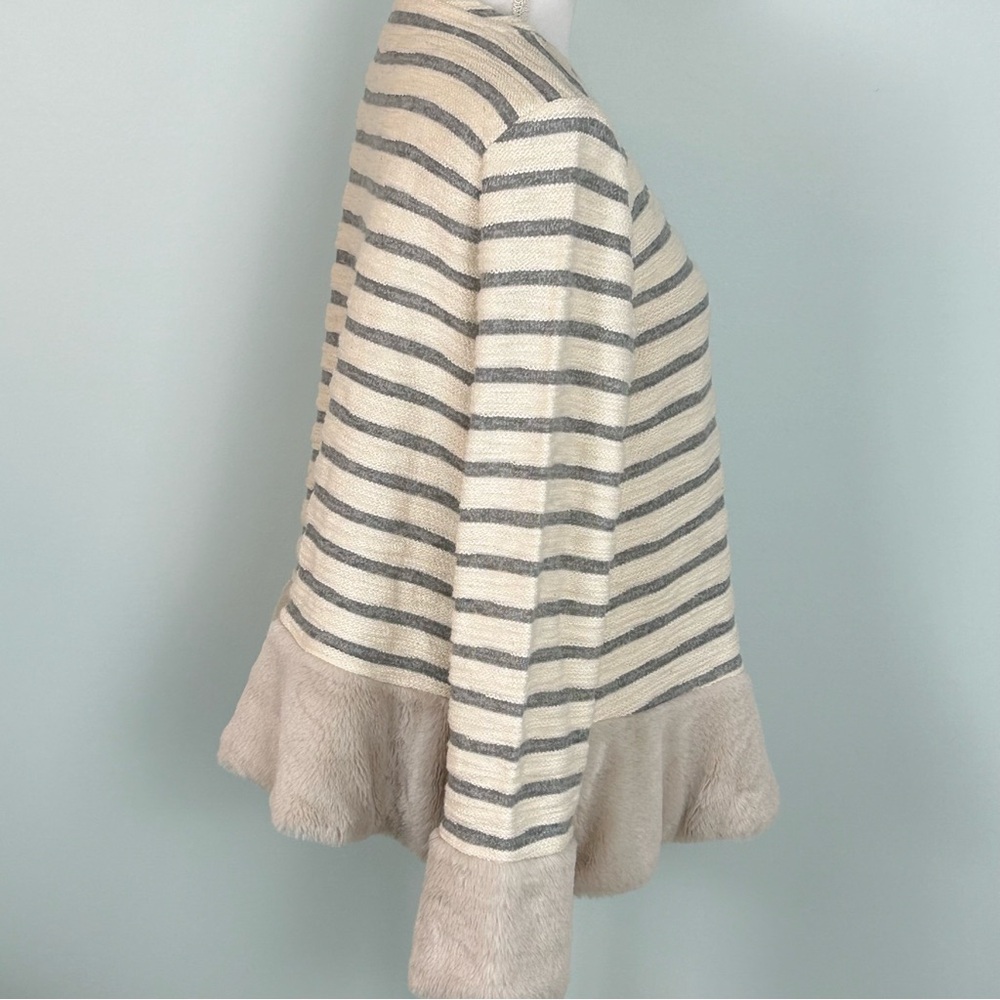 Maeve by Anthropologie Astor Faux Fur Trimmed Striped Pullover Top - Picture 7 of 12